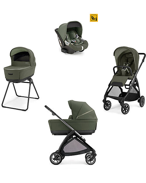 Inglesina Electa System Quattro - Loft Green - Passeggino + Culla Standup + Seggiolino Auto Darwin Infant I-Size + Telaio Iron Black Passeggini Trio e Duo