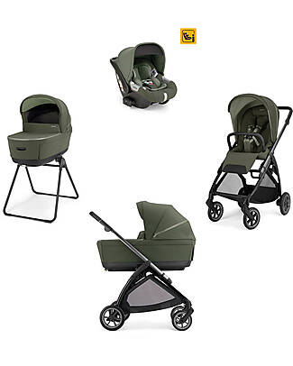 Inglesina Electa System Quattro - Loft Green - Passeggino + Culla Standup + Seggiolino Auto Darwin Infant I-Size + Telaio Iron Black Passeggini Trio e Duo