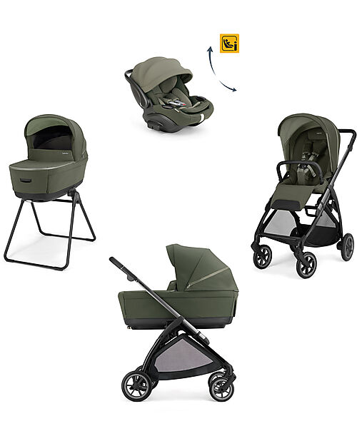 Inglesina Electa System Quattro - Loft Green - Passeggino + Culla Standup + Seggiolino Auto Darwin Recline EVO + Telaio Iron Black Passeggini Trio e Duo