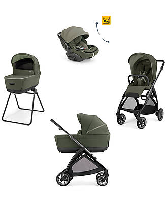 Inglesina Electa System Quattro - Loft Green - Passeggino + Culla Standup + Seggiolino Auto Darwin Recline EVO + Telaio Iron Black Passeggini Trio e Duo