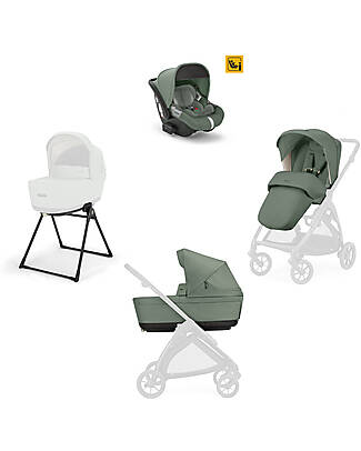 Inglesina Electa System Quattro - Murray Green - Seduta All Season + Culla Open Up + Standup + Seggiolino Auto Darwin Passeggini Trio e Duo