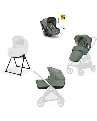 Inglesina Electa System Quattro - Murray Green - Seduta All Season + Culla Open Up + Standup + Seggiolino Auto Darwin Recline Passeggini Trio e Duo