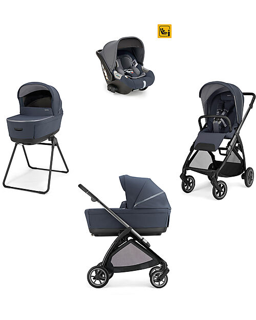 Inglesina Electa System Quattro - Rooftop Blue - Passeggino + Culla Standup + Seggiolino Auto Darwin Infant I-Size + Telaio Iron Black Passeggini Trio e Duo
