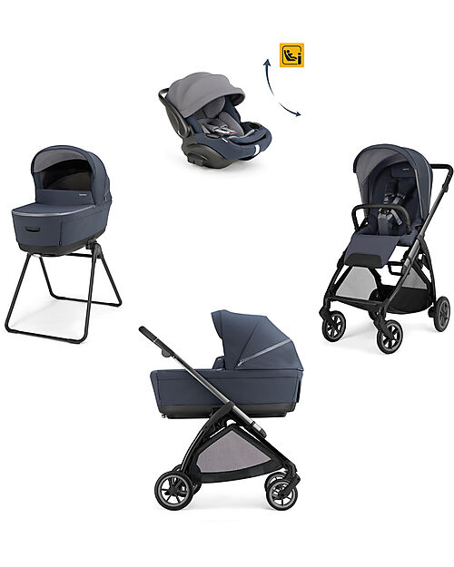 Inglesina Electa System Quattro - Rooftop Blue - Passeggino + Culla Standup + Seggiolino Auto Darwin Recline EVO + Telaio Iron Black Passeggini Trio e Duo