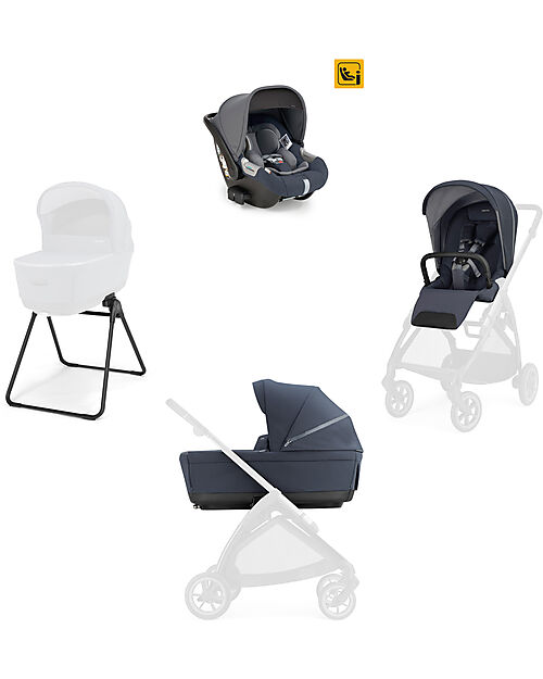 Inglesina Electa System Quattro - Rooftop Blue - Seduta All Season + Culla Open Up + Standup + Seggiolino Auto Darwin Passeggini Classici