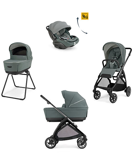 Inglesina Electa System Quattro - Studio Grey - Passeggino + Culla Standup + Seggiolino Auto Darwin Recline EVO + Telaio Iron Black Passeggini Trio e Duo