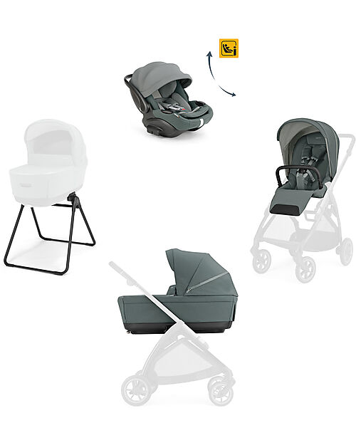 Inglesina Electa System Quattro - Studio Grey - Seduta All Season + Culla Open Up + Standup + Seggiolino Auto Darwin Recline Passeggini Classici