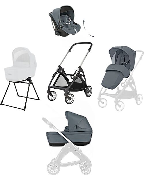 Inglesina Electa System Quattro - Union Grey - Passeggino + Culla Standup + Seggiolino Auto Darwin Recline Passeggini Trio e Duo