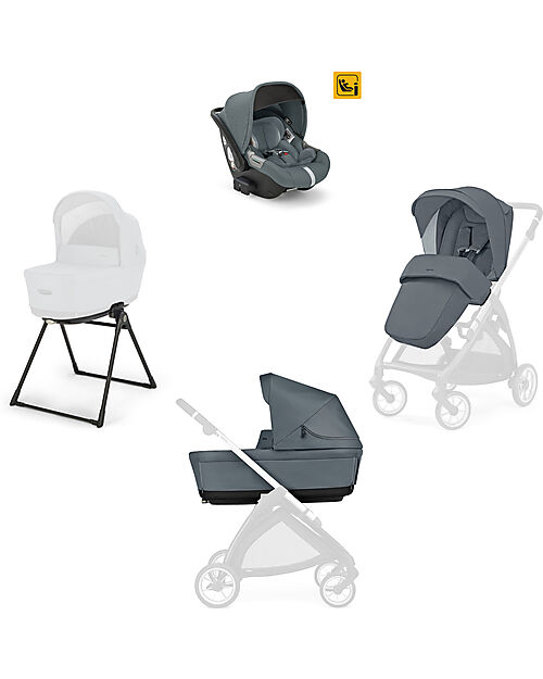 Inglesina Electa System Quattro - Union Grey - Seduta All Season + Culla Open Up + Standup + Seggiolino Auto Darwin Passeggini Trio e Duo