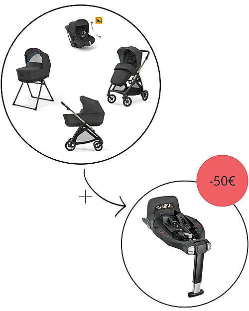 Inglesina  Electa System Quattro - Upper Black + Base Rotante Passeggini Trio e Duo