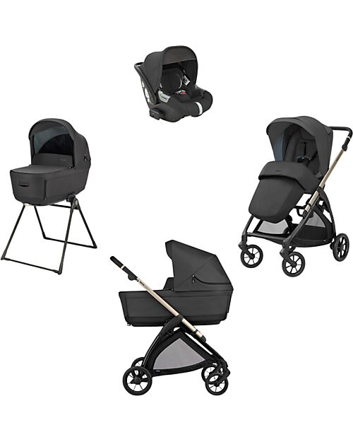 Inglesina Electa System Quattro - Upper Black - Passeggino + Culla Standup + Seggiolino Auto Darwin Passeggini Trio e Duo