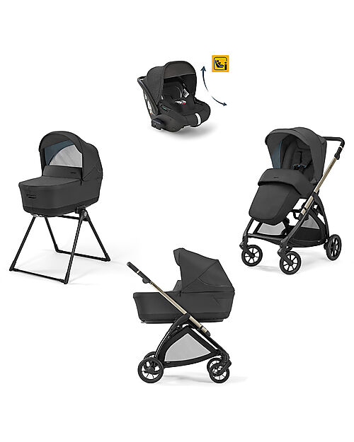 Inglesina Electa System Quattro - Upper Black - Passeggino + Culla Standup + Seggiolino Auto Darwin Recline Passeggini Trio e Duo