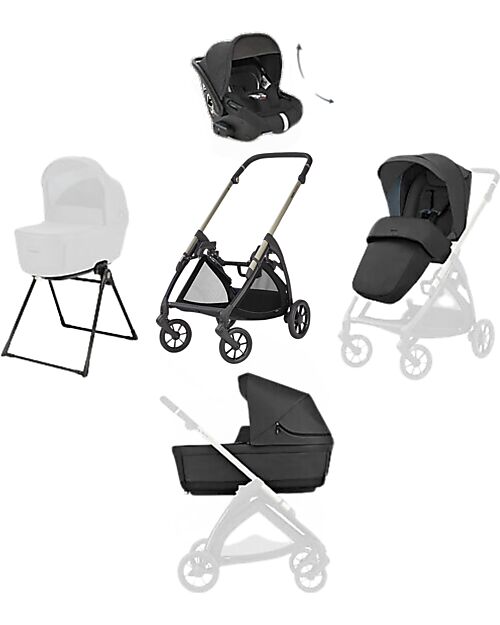 Inglesina Electa System Quattro - Upper Black - Passeggino + Culla Standup + Seggiolino Auto Darwin Recline Passeggini Trio e Duo