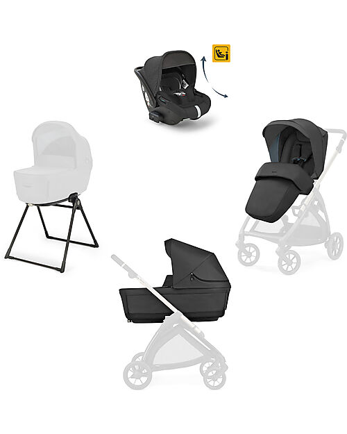 Inglesina Electa System Quattro - Upper Black - Seduta All Season + Culla Open Up + Standup + Seggiolino Auto Darwin Recline Passeggini Trio e Duo