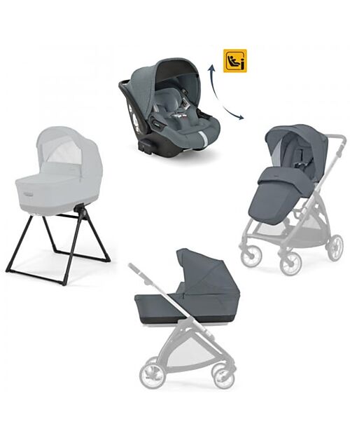 Inglesina Electa System Trio - Union Grey - Seduta Passeggino + Culla Standup + Seggiolino Auto Darwin Recline Passeggini Trio e Duo