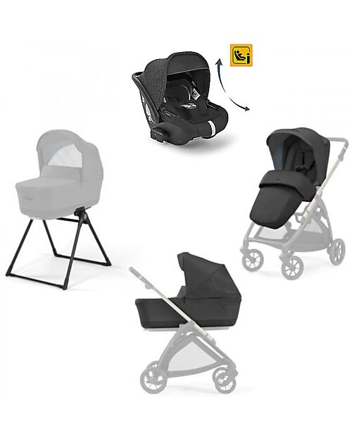 Inglesina Electa System Trio - Upper Black -  Seduta Passeggino + Culla Standup + Seggiolino Auto Darwin Recline Passeggini Trio e Duo