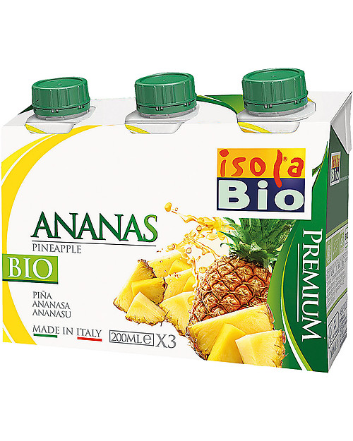 Isola Bio Succo e Polpa Premium, Ananas, 3x200 ml - 100% Bio, in brick Succhi Bio