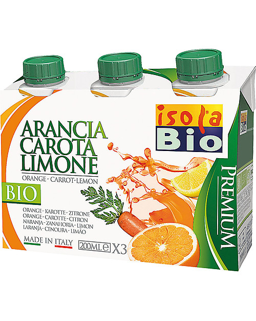 Isola Bio Succo e Polpa Premium, Arancia Carota e Limone, 3x200 ml - 100% Bio, in brick Succhi Bio