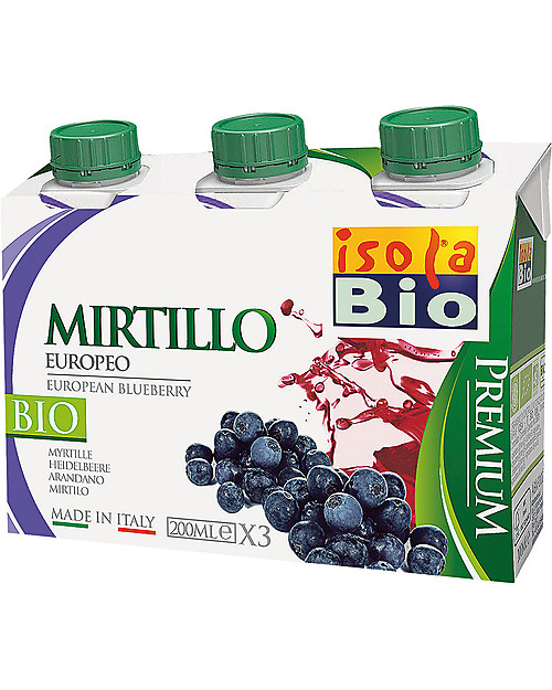 Isola Bio Succo e Polpa Premium, Mirtillo, 3x200 ml - 100% Bio, in brick Succhi Bio