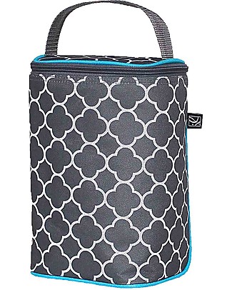 J L Childress Double Bottle Cooler - Grey/White/Blue - Waterproof Lunch Boxes