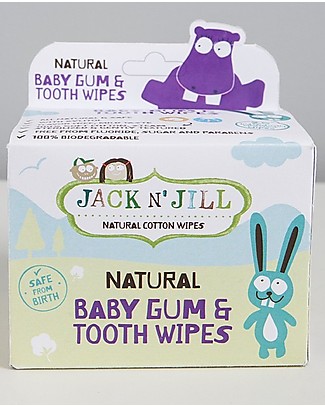 Jack 'n Jill Salviette in Cotone Denti e Gengive per Bambini, 25 p - Naturali e Sicure! Salviette Bimbo