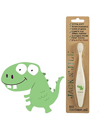 Jack 'n Jill Spazzolino per Bambini, Dino il Dinosauro - Manico Biodegradabile Dentifricio e Spazzolini