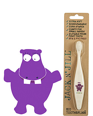 Jack 'n Jill Spazzolino per Bambini, Hippo l'Ippopotamo - Manico Biodegradabile Dentifricio e Spazzolini