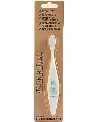 Jack 'n Jill Spazzolino per Bambini, Unicorno - Manico Biodegradabile Dentifricio e Spazzolini