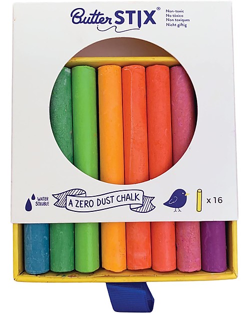 Jaq Jaq Bird Butterstix® Zero Polvere - Pacco di 16 Gessetti Multicolor Disegnare e Colorare