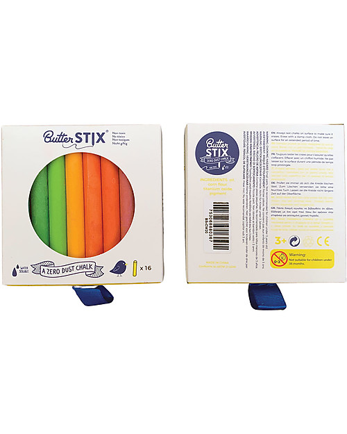 Jaq Jaq Bird Butterstix® Zero Polvere - Pacco di 16 Gessetti Multicolor Disegnare e Colorare