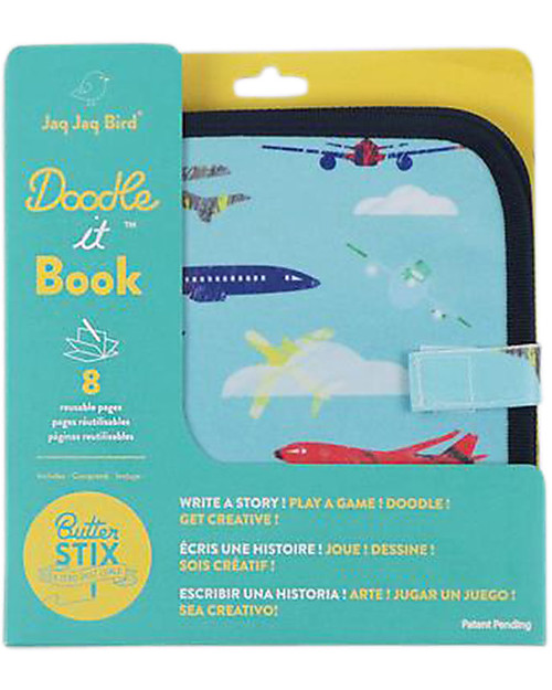 Jaq Jaq Bird Doodle It - Aeroplano - Album Riutilizzabile più 4 Gessetti Zero Polvere Butterstix Disegnare e Colorare