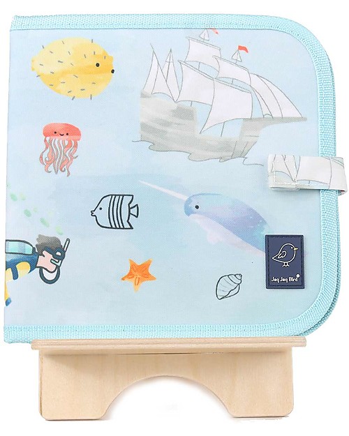 Jaq Jaq Bird Doodle It - Sea Life - Album Riutilizzabile più 4 Gessetti Zero Polvere Butterstix Disegnare e Colorare