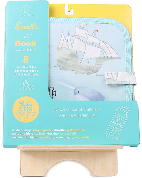 Jaq Jaq Bird Doodle It - Sea Life - Album Riutilizzabile più 4 Gessetti Zero Polvere Butterstix Disegnare e Colorare