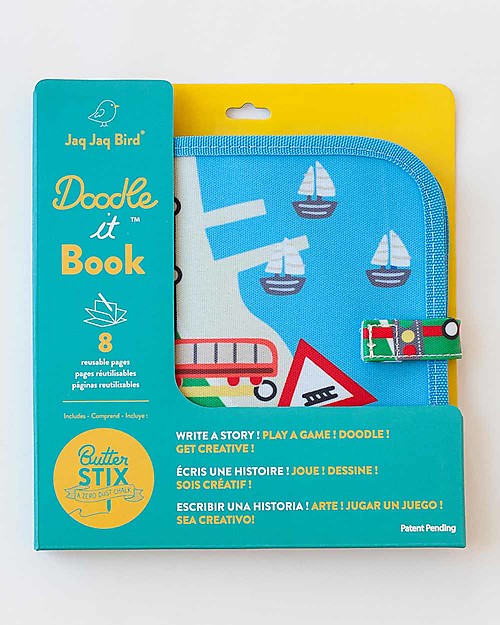 Jaq Jaq Bird Doodle It - Treno - Album Riutilizzabile più 4 Gessetti Zero Polvere Butterstix Disegnare e Colorare