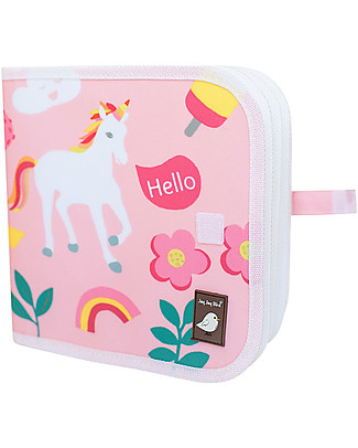 Jaq Jaq Bird Doodle It - Unicorni - Album Riutilizzabile più 4 Gessetti Zero Polvere Butterstix Disegnare e Colorare
