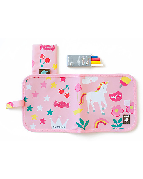 Jaq Jaq Bird Doodle It - Unicorni - Album Riutilizzabile più 4 Gessetti Zero Polvere Butterstix Disegnare e Colorare