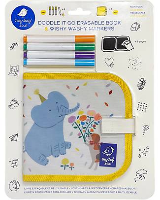 Jaq Jaq Bird Mini Album Riutilizzabile Grab N Go - Elefante - 4 Pennarelli Lavabili Inclusi Disegnare e Colorare