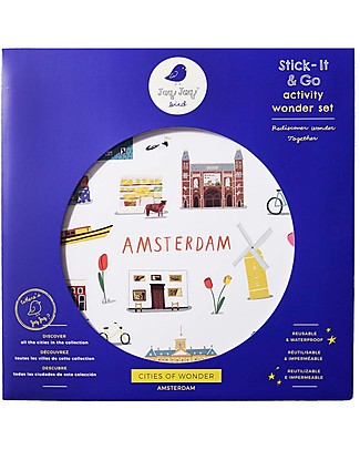 Jaq Jaq Bird Set di Adesivi Cities of Wonder - Amsterdam - Include una Mappa della Città! Adesivi e Timbri