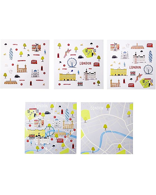 Jaq Jaq Bird Set di Adesivi Cities of Wonder - Londra - Include una Mappa della Città! Adesivi e Timbri