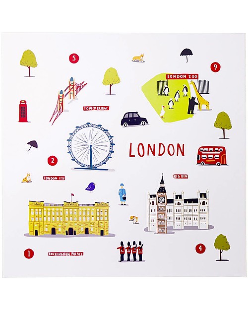 Jaq Jaq Bird Set di Adesivi Cities of Wonder - Londra - Include una Mappa della Città! Adesivi e Timbri