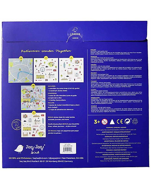 Jaq Jaq Bird Set di Adesivi Cities of Wonder - Londra - Include una Mappa della Città! Adesivi e Timbri