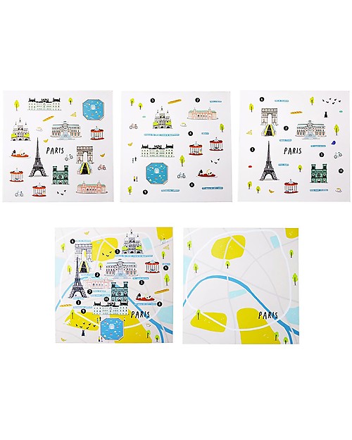 Jaq Jaq Bird Set di Adesivi Cities of Wonder  - Parigi - Include una Mappa della Città! Adesivi e Timbri