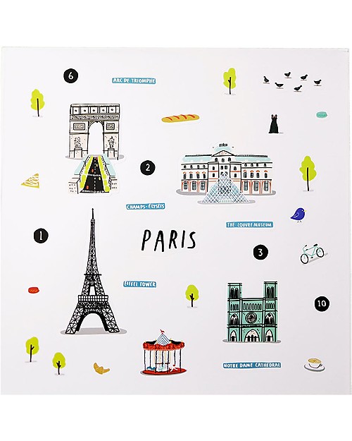 Jaq Jaq Bird Set di Adesivi Cities of Wonder  - Parigi - Include una Mappa della Città! Adesivi e Timbri