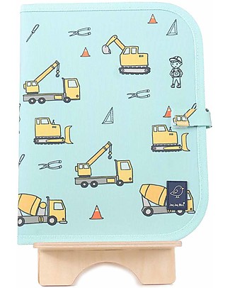 Jaq Jaq Bird Tovaglietta 2in1 "Gioca e Mangia", Construction - Include 4 gessetti Butterstix Disegnare e Colorare