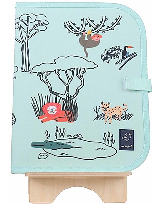 Jaq Jaq Bird Tovaglietta 2in1 "Gioca e Mangia", Safari - Include 4 gessetti Butterstix Disegnare e Colorare