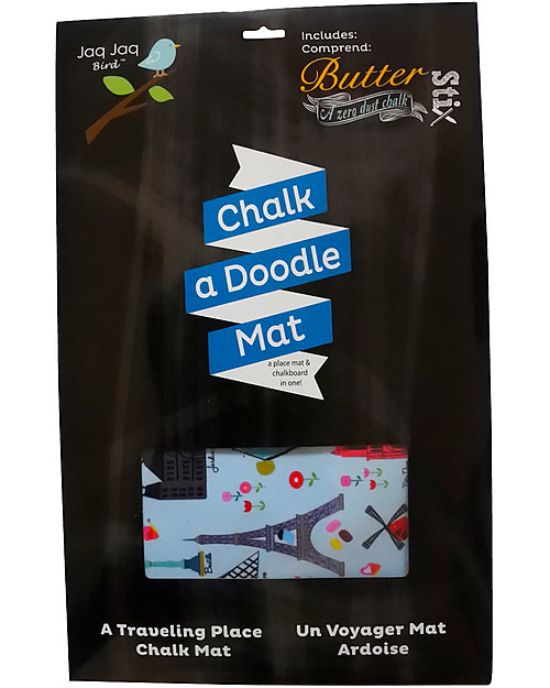 Jaq Jaq Bird Tovaglietta Doppia Funzione "Gioca e Mangia" con Gessetti Zero Polvere - Parigi Disegnare e Colorare