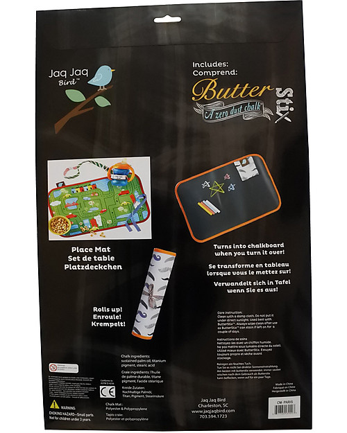 Jaq Jaq Bird Tovaglietta Doppia Funzione "Gioca e Mangia" con Gessetti Zero Polvere - Parigi Disegnare e Colorare