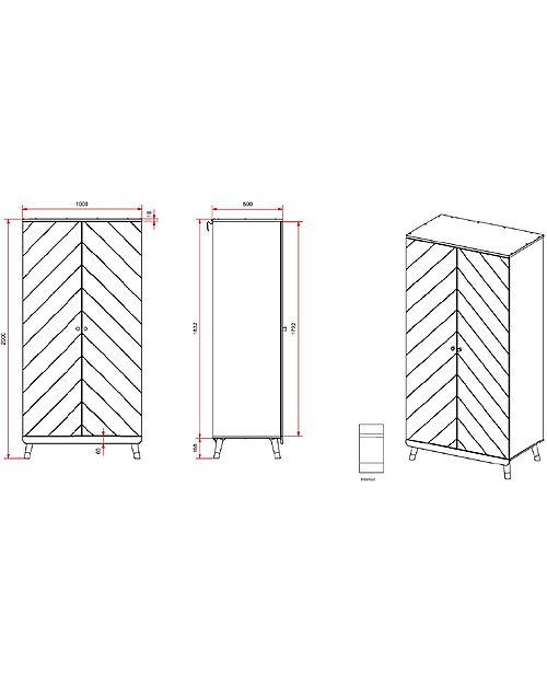 Jaxx Armadio Billy - Bianco - 2 Ante - 100 x 59,2 x 200 cm - Legno di Pino Massiccio e MDF Armadi