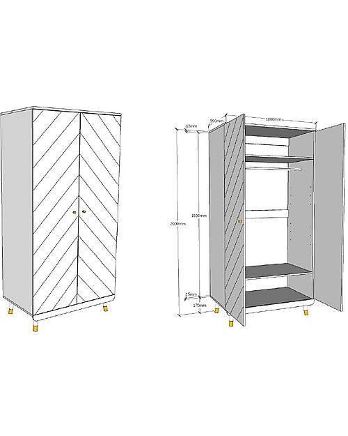 Jaxx Armadio Billy - Bianco - 2 Ante - 100 x 59,2 x 200 cm - Legno di Pino Massiccio e MDF Armadi