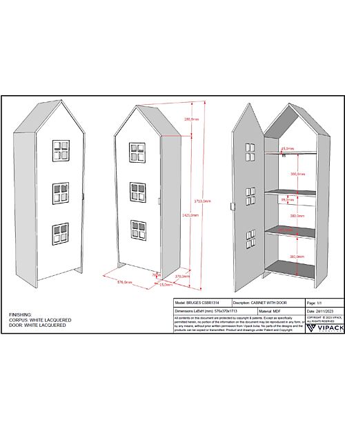 Jaxx Armadio Casami Bruges - Bianco Satinato - 1 Anta - 57,6 x 37 x 171,5 - MDF Armadi